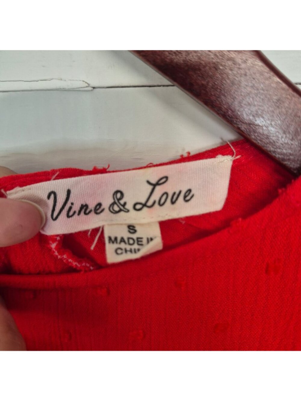 Boho Red Long Sleeve Lace-Trim Blouse With Back Tie Detail Womens Size S - Picture 7 of 8